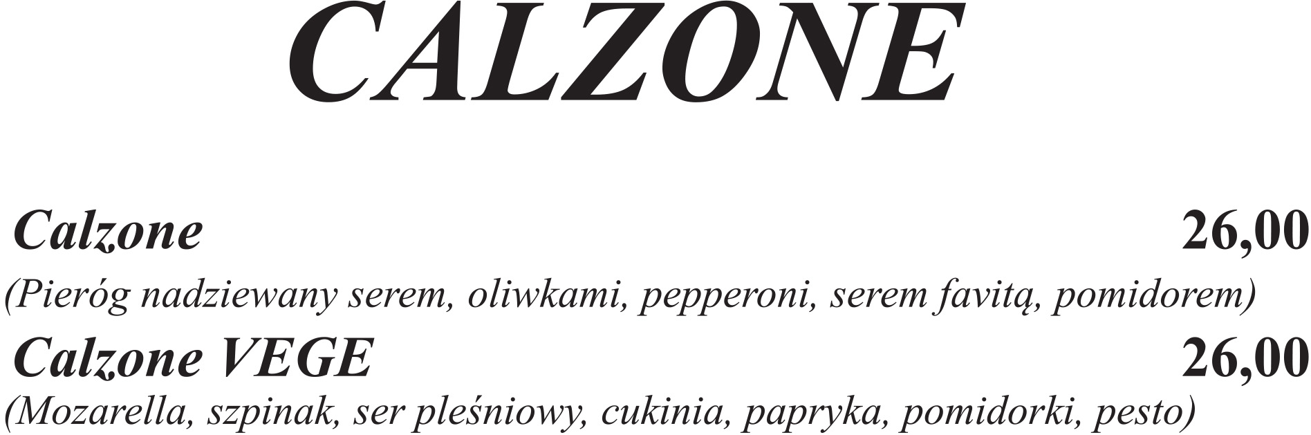 menu calzone