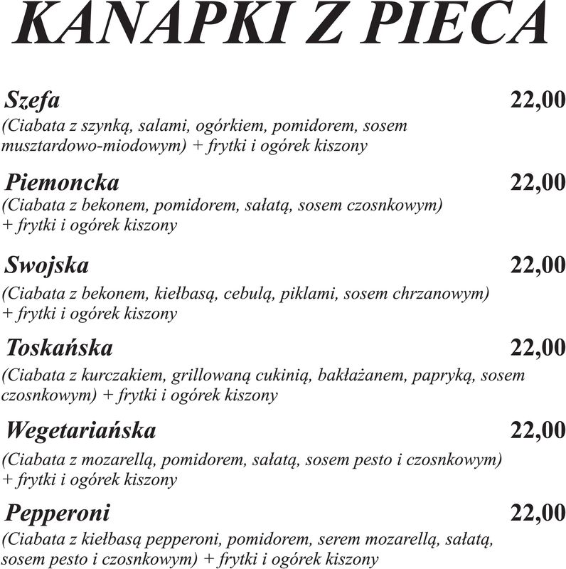 menu kanapki z pieca