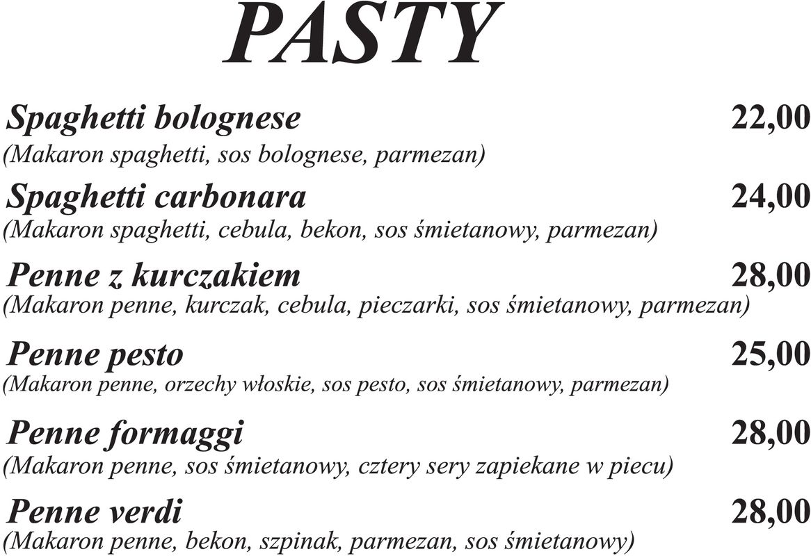 menu pasty